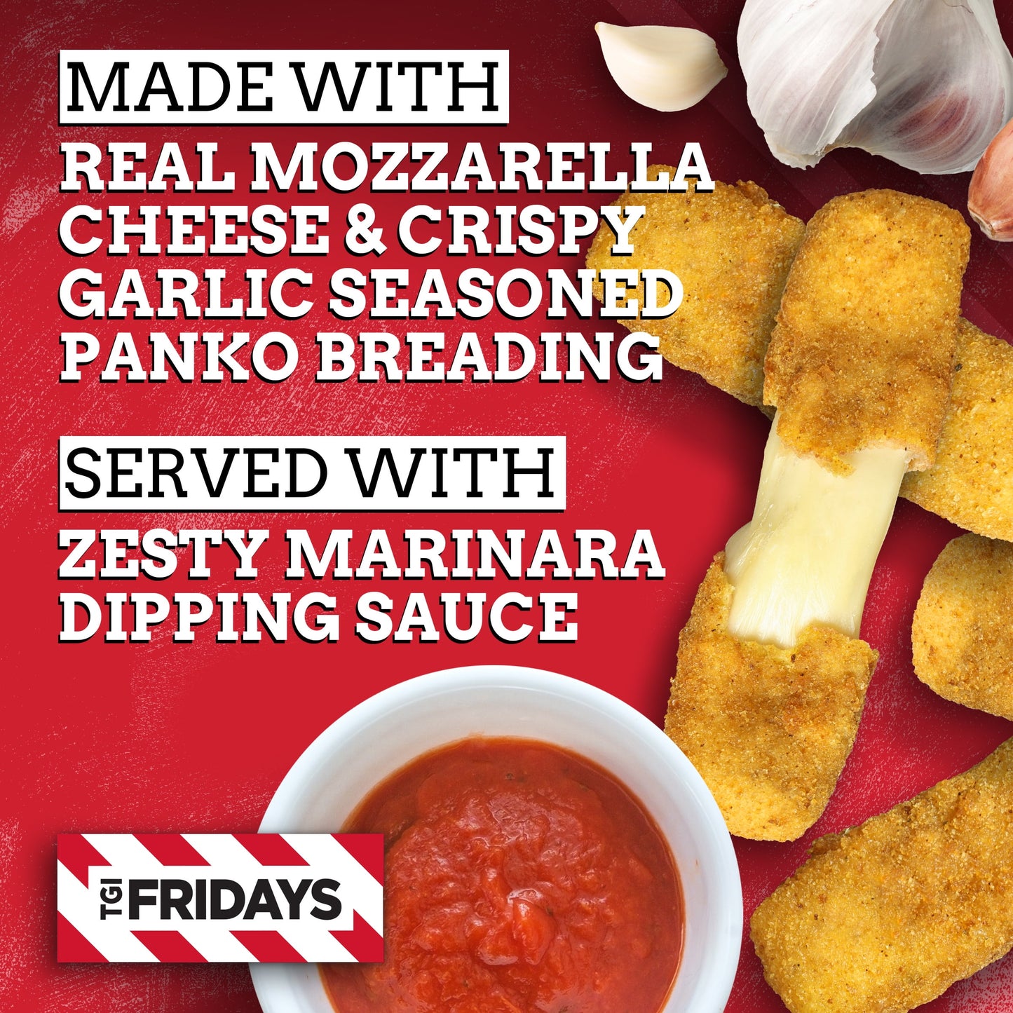 TGI Fridays Mozzarella Sticks Frozen Snacks with Marinara Sauce, 11 oz Box Regular