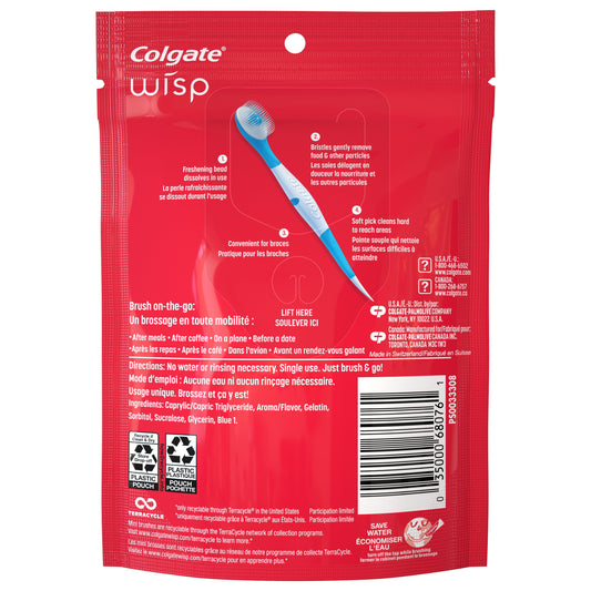 Colgate Max Fresh Wisp Disposable Mini Toothbrush, Peppermint, 24 Count