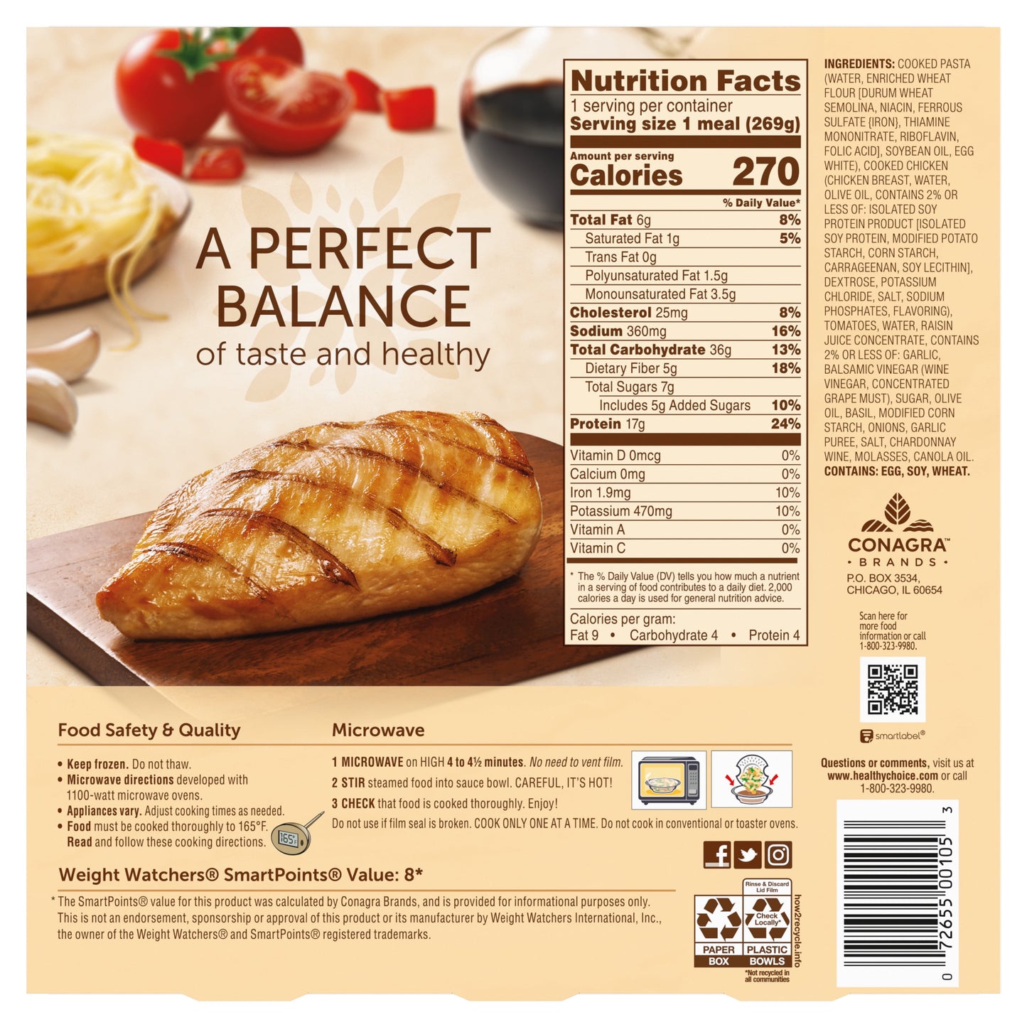 Healthy Choice Café Steamers Balsamic Chicken Margherita Frozen Meal, 9.5 oz (Frozen)