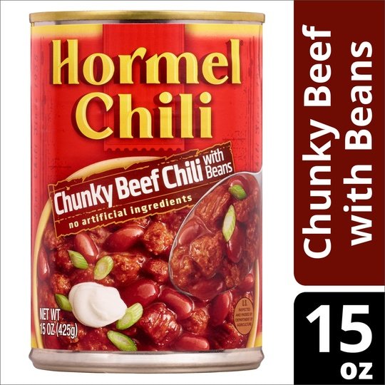 HORMEL Chili Chunky Beef Chili with Beans, No Artificial Ingredients, 15 oz Aluminum Can