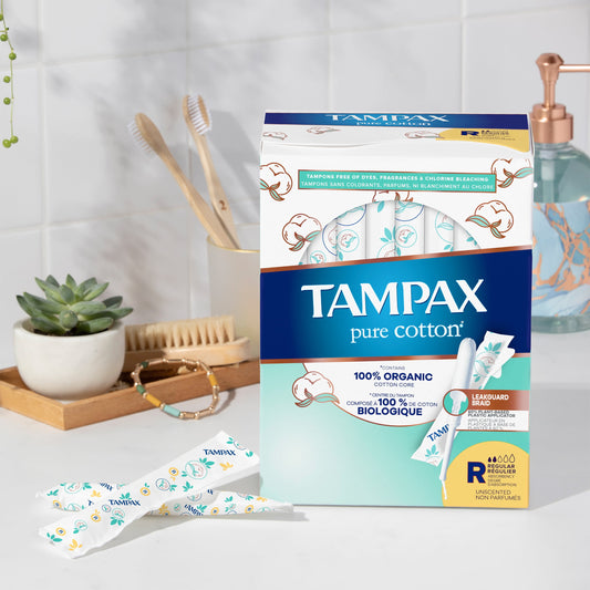 Tampax Pure Cotton Tampons, Unscented, Regular Absorbency, 24 Ct