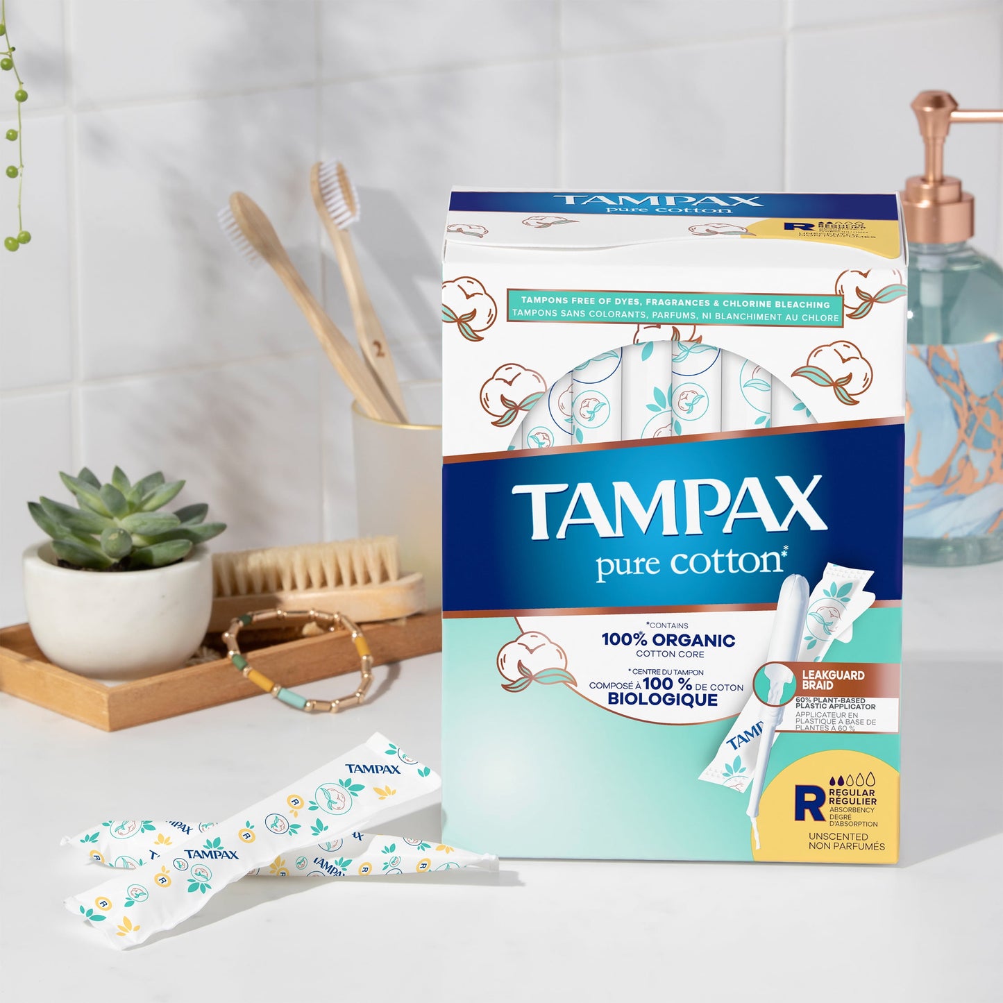 Tampax Pure Cotton Tampons, Unscented, Regular/Super Absorbency, 22 Ct