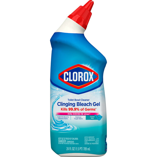 Clorox Toilet Bowl Cleaner Clinging Bleach Gel, Cool Wave, 24 fl oz