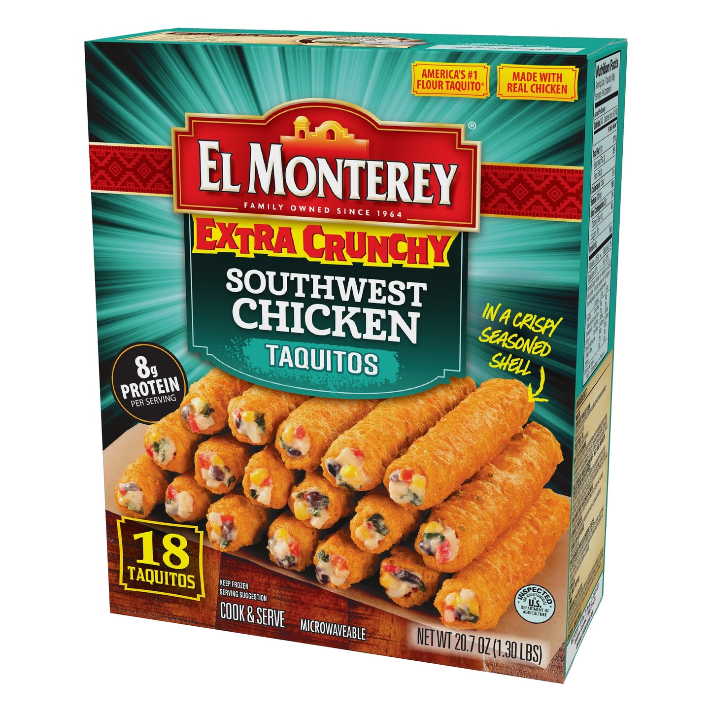 El Monterey Extra Crunchy Southwest Chicken Taquitos, 20.7 Oz, 18 Count (Frozen)