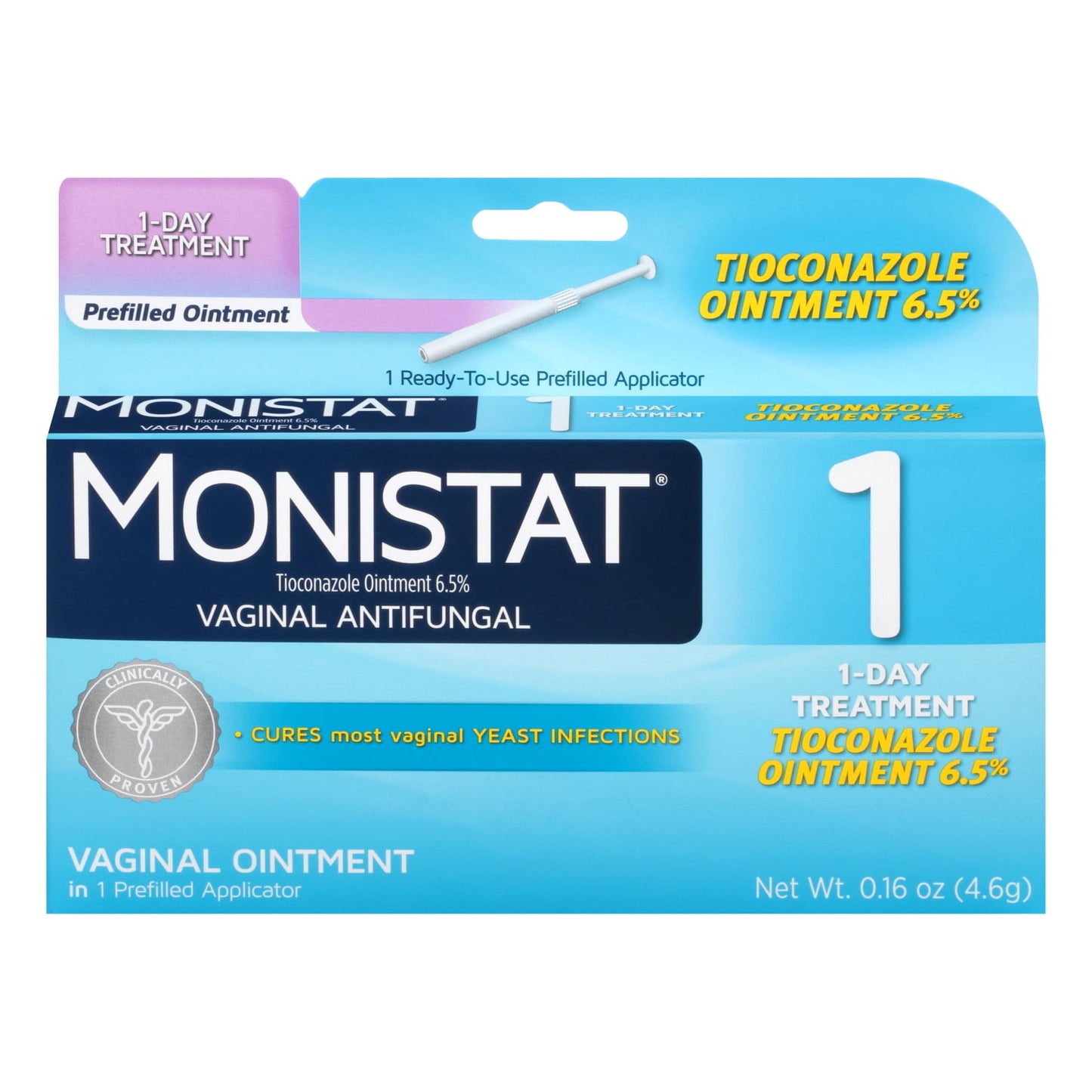 Monistat 1 Day Yeast Infection Treatment for Women, 1 Tioconazole Ointment Applicator