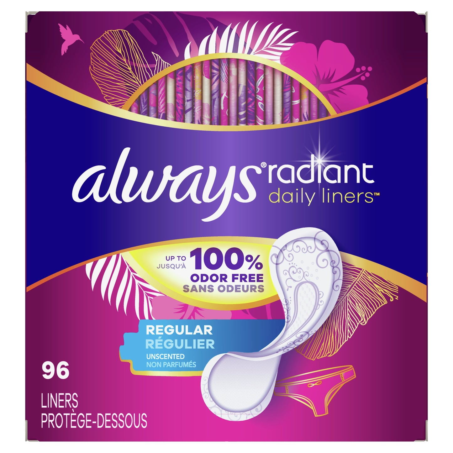 Always Radiant Daily Liners Light Absorbency, Regular Length, 96CT