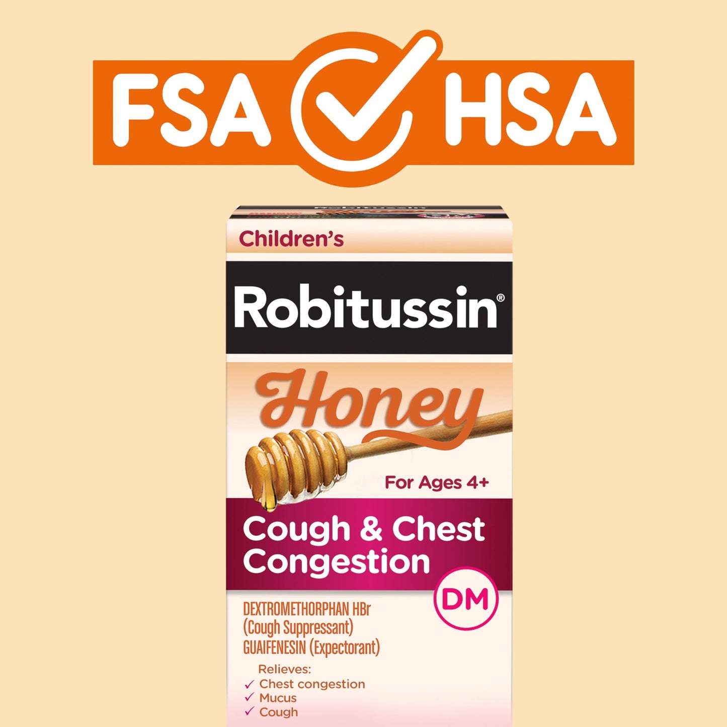 Children's Robitussin Kids Cough Congestion DM and Cold Medicine, Honey, 4 Fl Oz