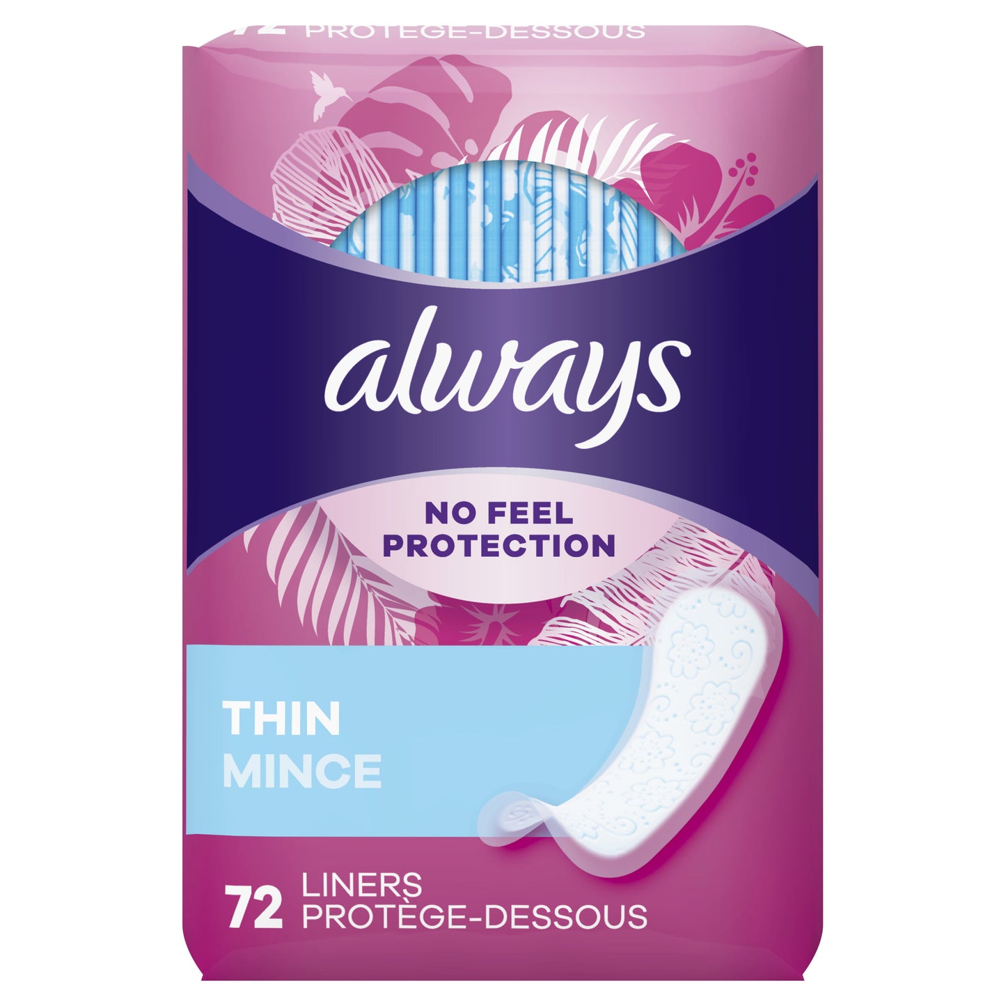 Always Thin No Feel Protection Daily Liners Regular Absorbency Unscented, 72 Ct