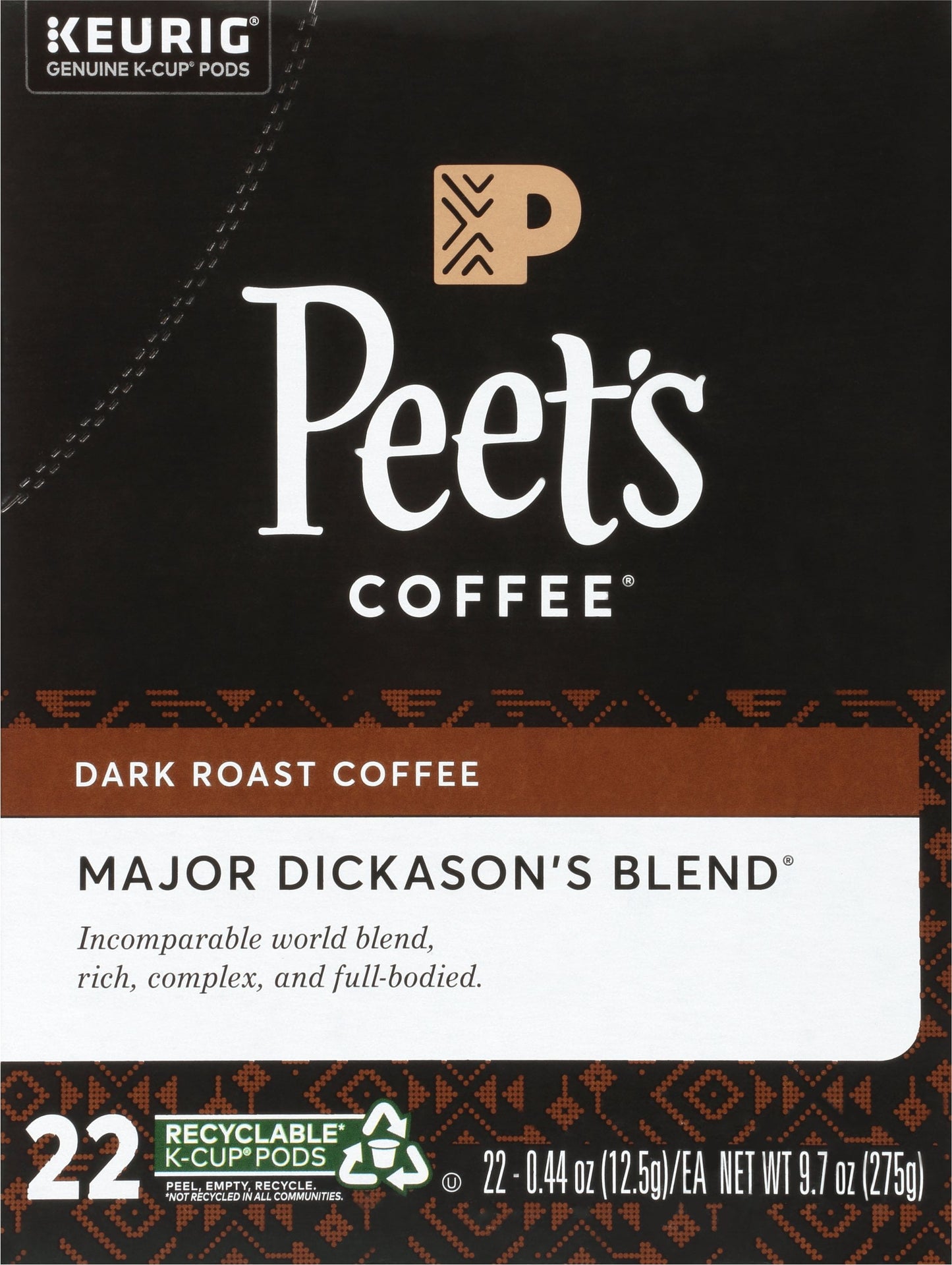 Peet's Coffee Major Dickason's Blend K-Cup Coffee Pods, Premium Dark Roast, 22 Count, Single Serve Capsules Compatible with Keurig