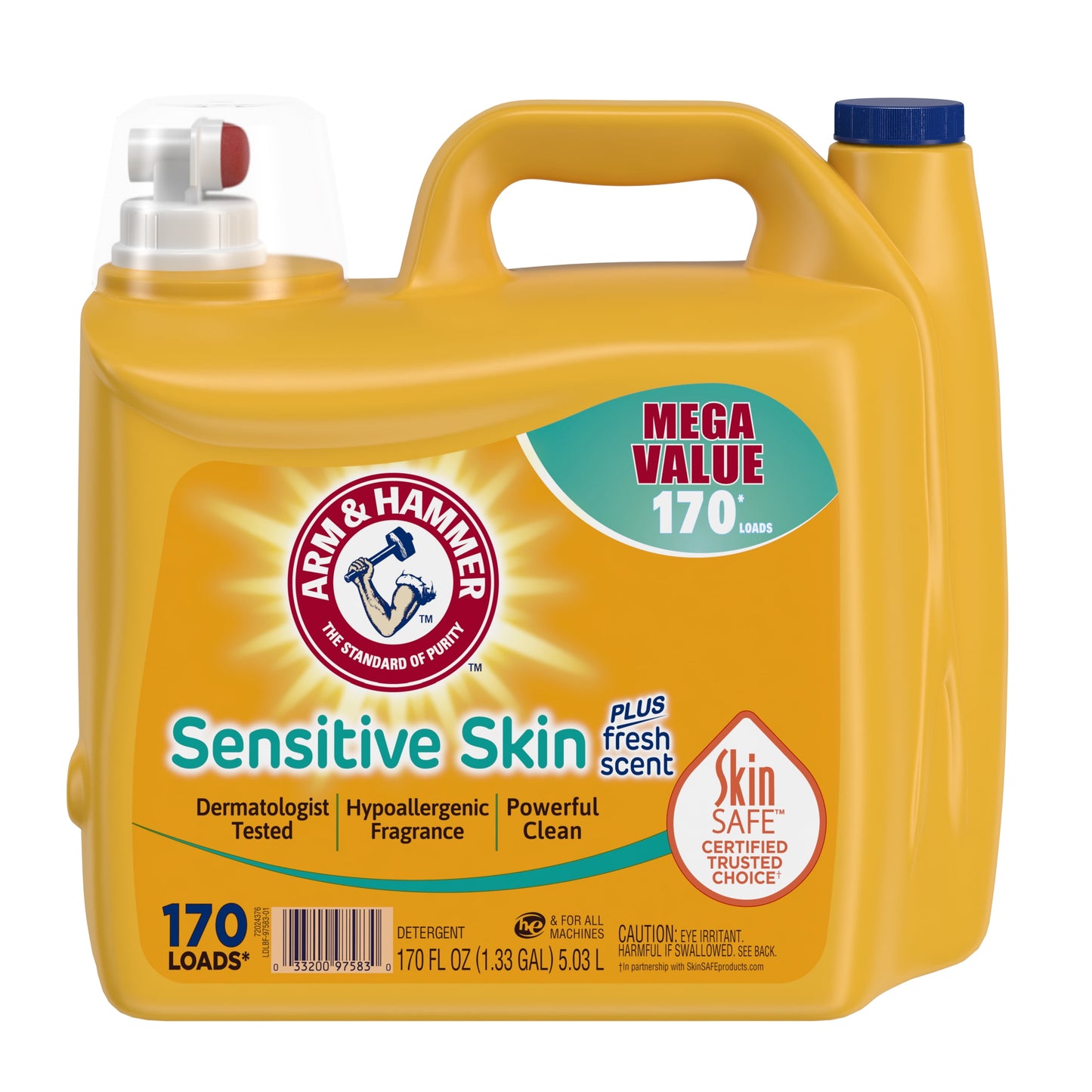 Arm & Hammer Sensitive Skin Plus Fresh Scent Liquid Laundry Detergent, 170 fl oz, 170 Loads