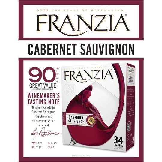 Franzia Vintner Select Cabernet Sauvignon Red Wine, 5 L Bag In Box, ABV 12.50%