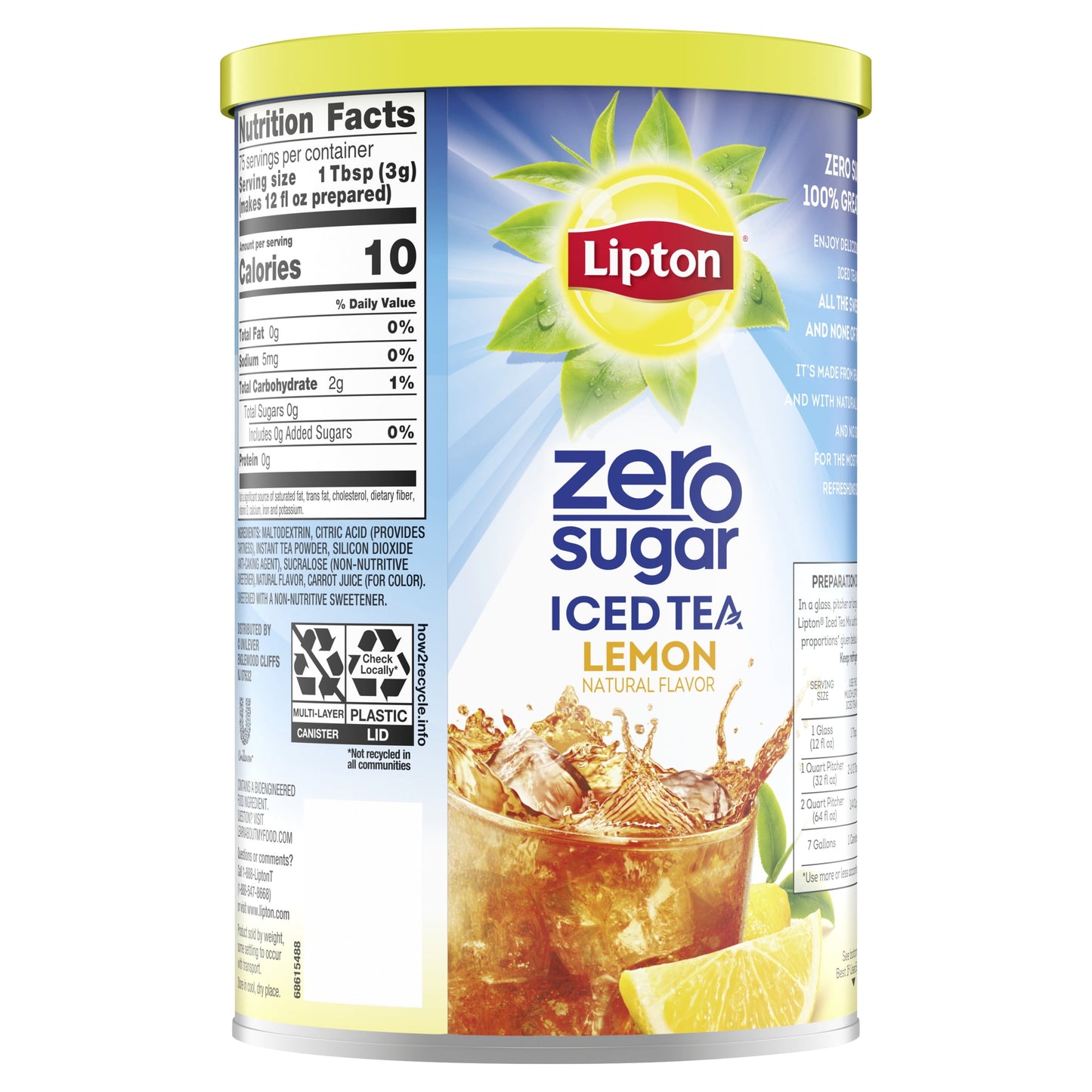 Lipton Zero Sugar Iced Tea Mix Black Tea , Lemon, Caffeinated, 28 Quarts