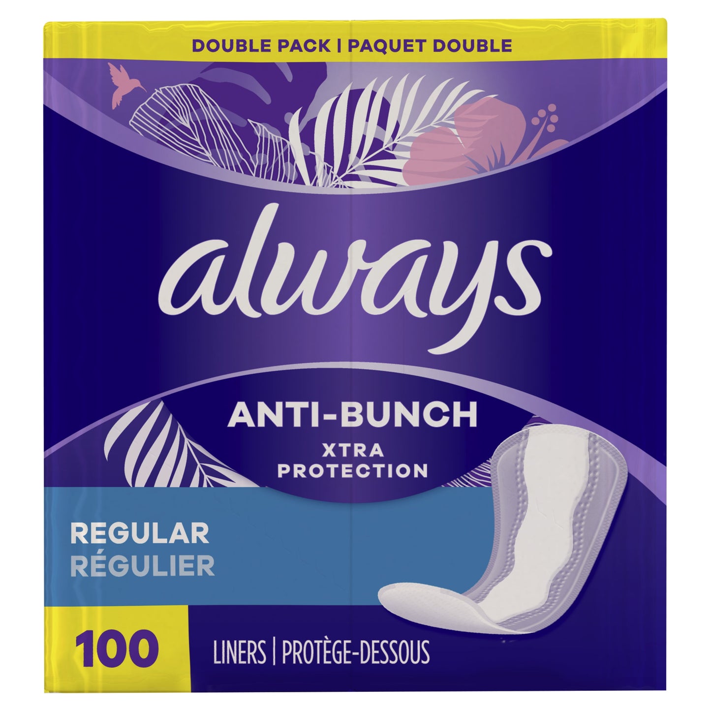 Always Anti-Bunch Xtra Protection Daily Liners Regular Length, 100 Ct