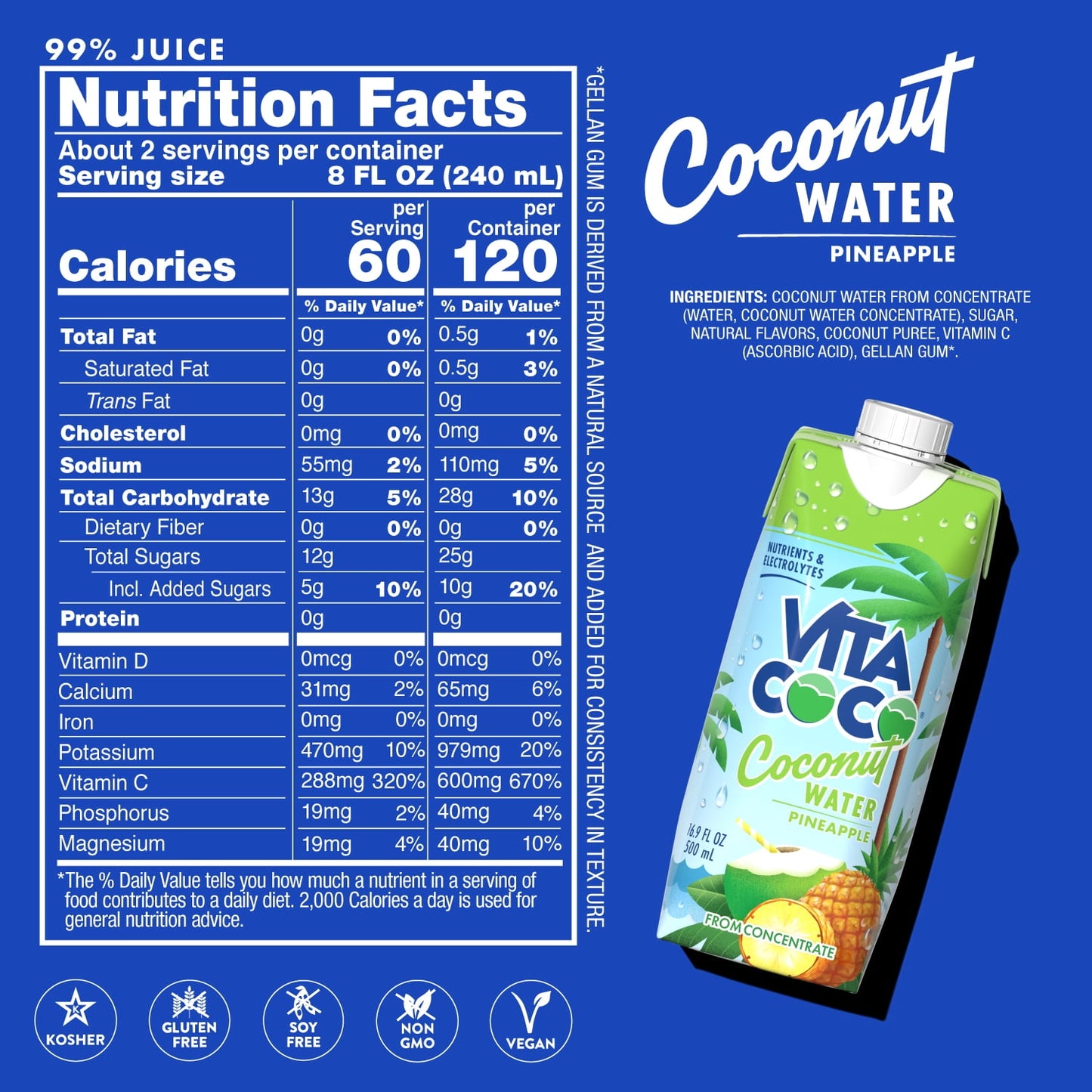 Vita Coco Coconut Water, Pineapple, 16.9 fl oz Tetra