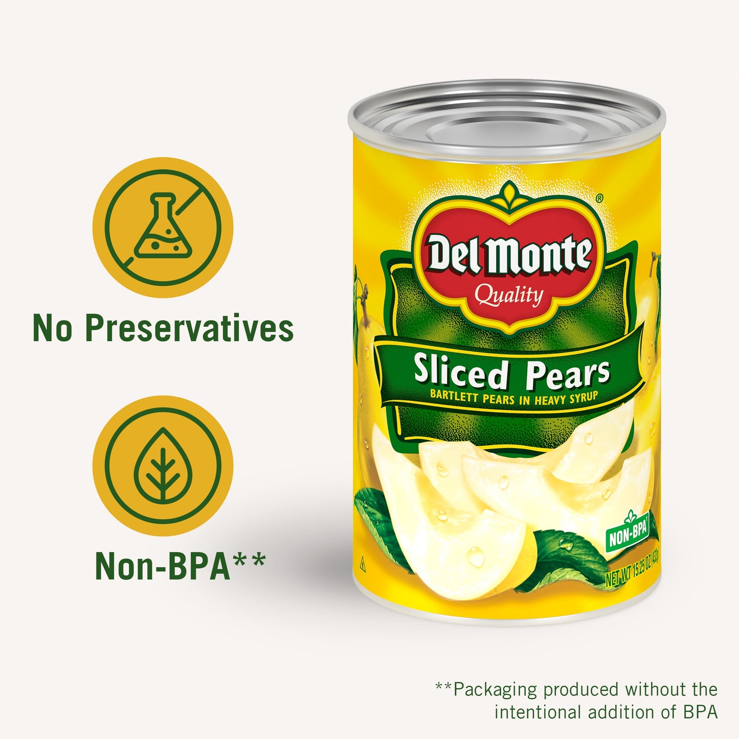 Del Monte Sliced Bartlett Pears, Canned Fruit, 15.25 oz Can