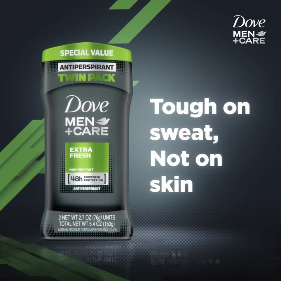 Dove Men+Care Extra Fresh Antiperspirant Deodorant Stick Twin Pack, Citrus, 2.7 oz