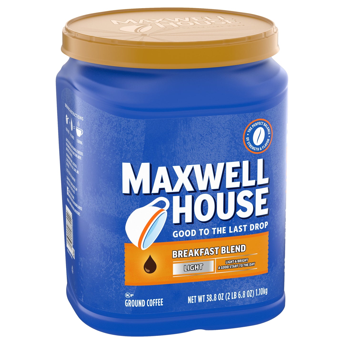 Maxwell House Light Roast Breakfast Blend Ground Coffee, 38.8 oz. Canister