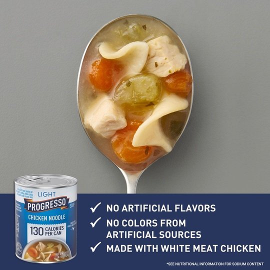 Progresso Light Chicken Noodle Soup, Ready To Serve Canned Soup, 18.5 oz.