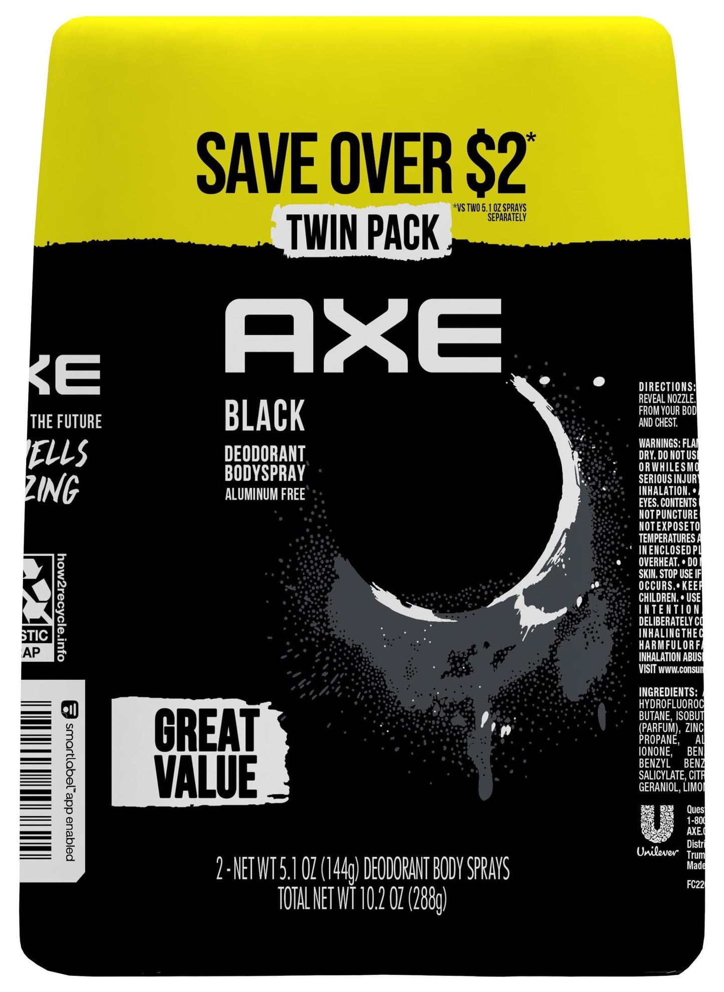 Axe Black Frozen Pear & Sandalwood Body Spray Deodorant for Men, 5.1 oz (2 Pack)