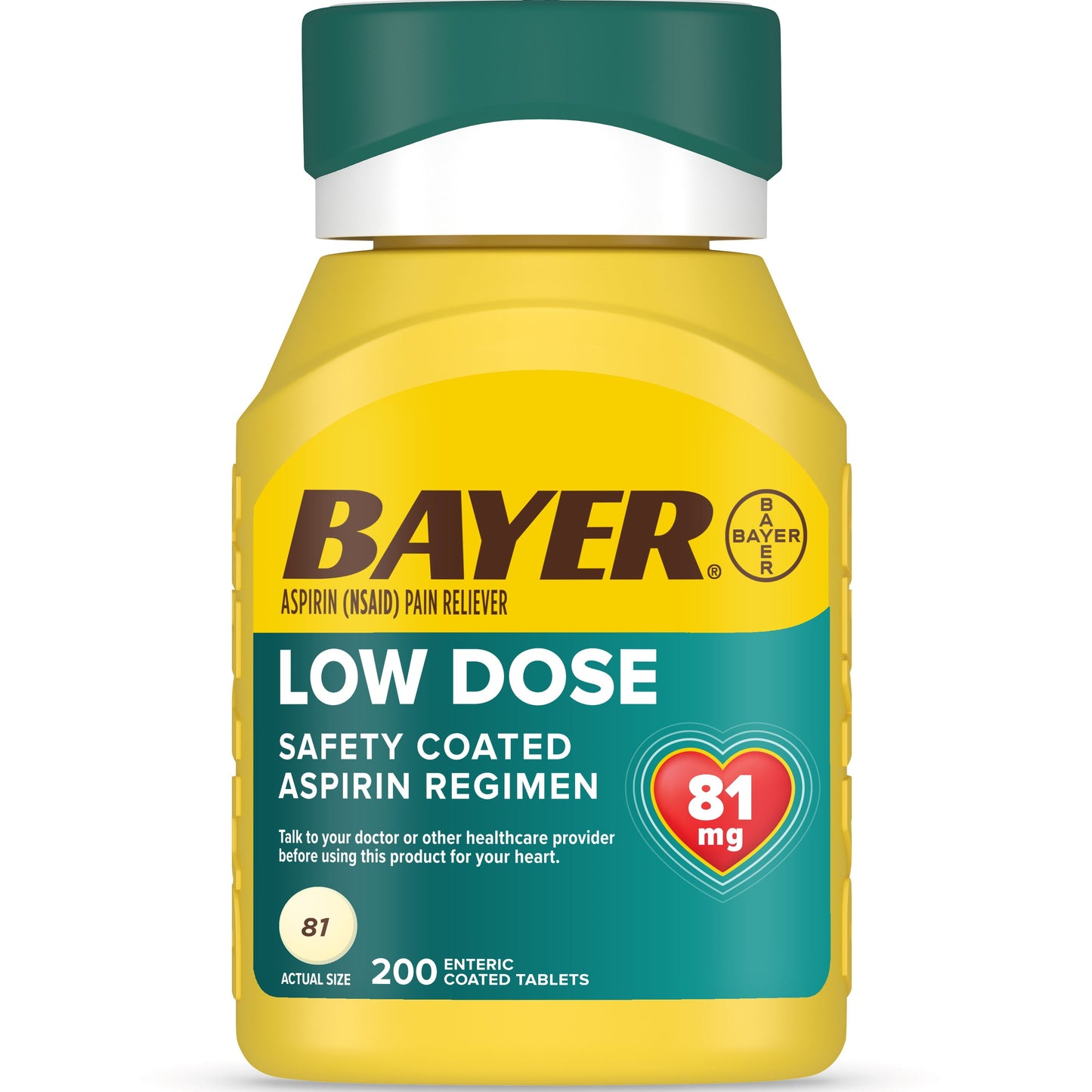 Aspirin Regimen Bayer Low Dose Pain Reliever Enteric Coated Tablets, 81mg, 200 Count