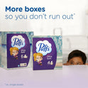 Puffs Ultra Soft Non-Lotion Facial Tissues, 4 Mega Cube Boxes, Purple, 72 Tissues per Box