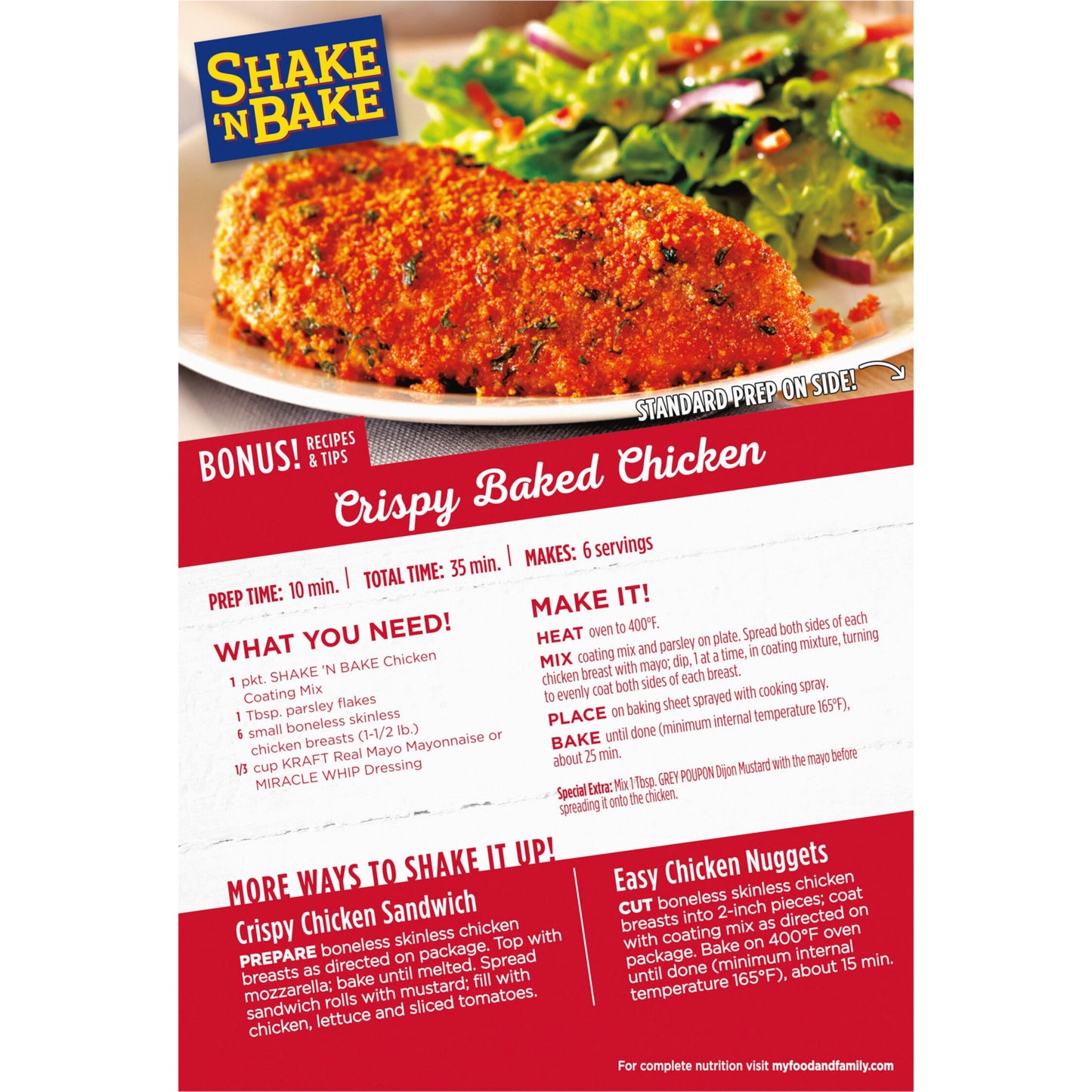 Shake 'N Bake Original Chicken Seasoned Coating Mix, 4.5 oz Box, 2 ct Packets