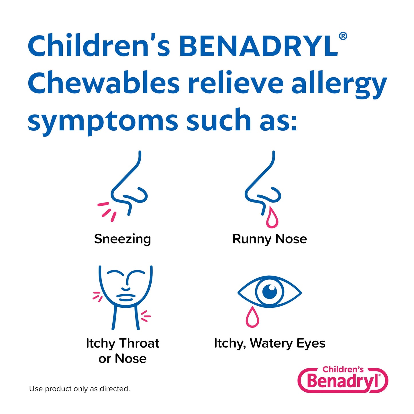 Children's Benadryl Allergy Relief Chewable Tablets, Grape, 20Ct