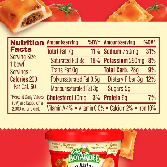 Chef Boyardee Beef Ravioli In Tomato & Meat Sauce , 7.5 oz. Bowl