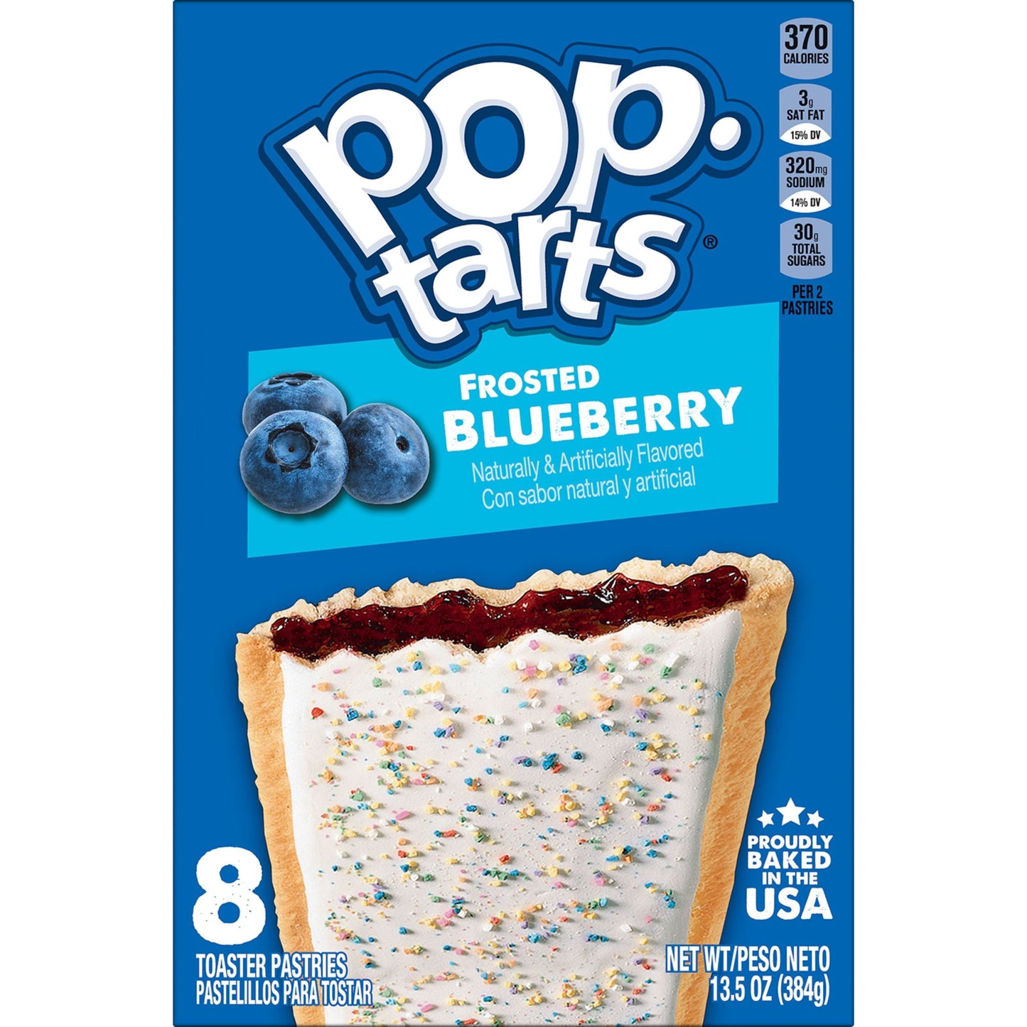 Pop-Tarts Frosted Blueberry Instant Breakfast Toaster Pastries, Shelf-Stable, Ready-to-Eat, 13.5 oz, 8 Count Box