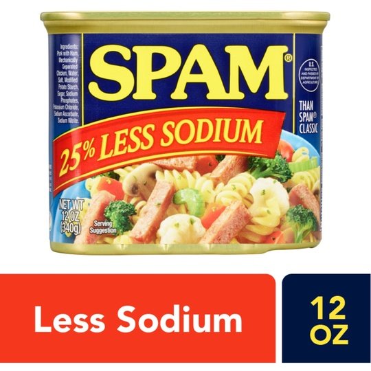 SPAM 25% Less Sodium, 7 g of protein, 12 oz.