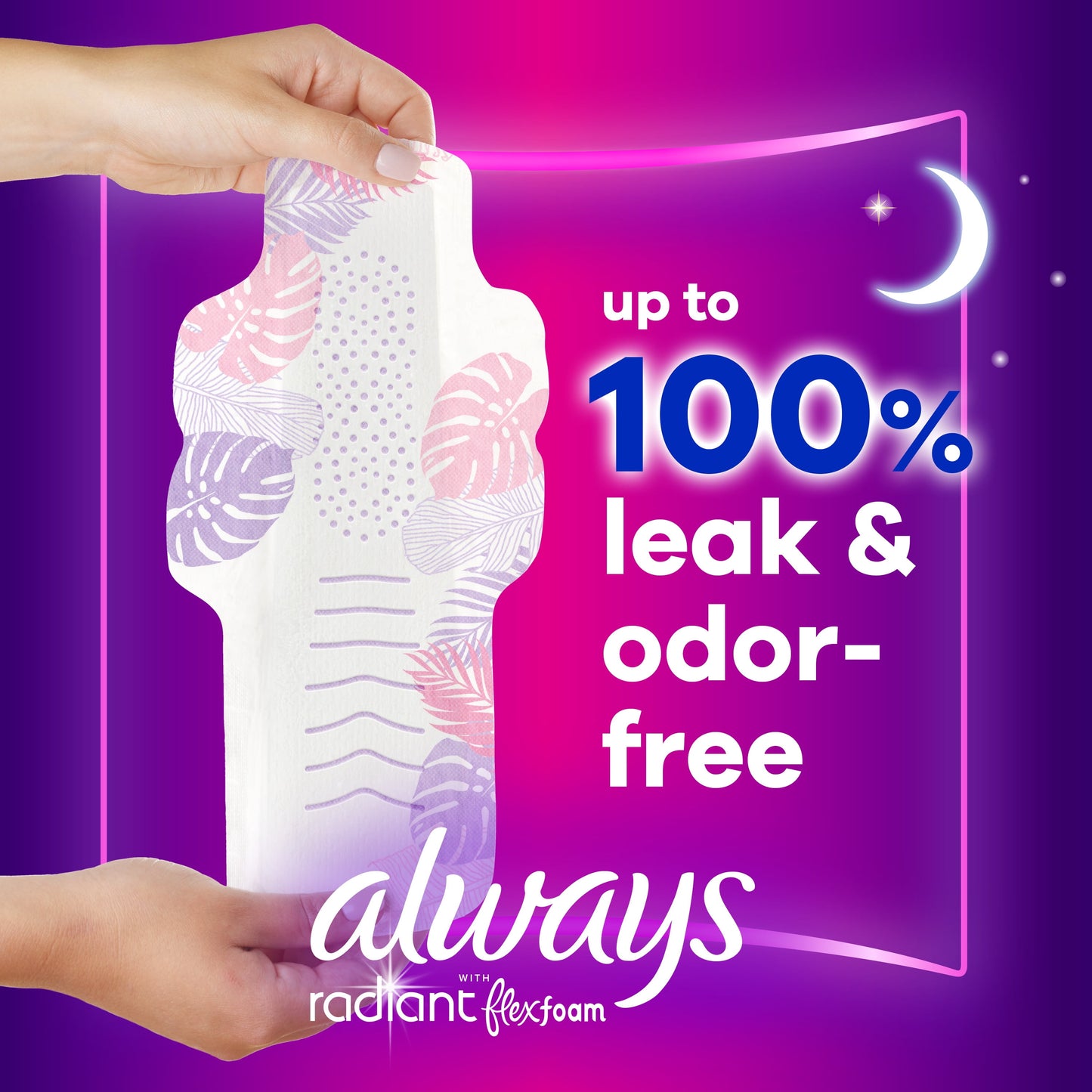 Always Radiant Feminine Pads with Wings, Size 4, Overnight Absorbency, Scented, 28 CT