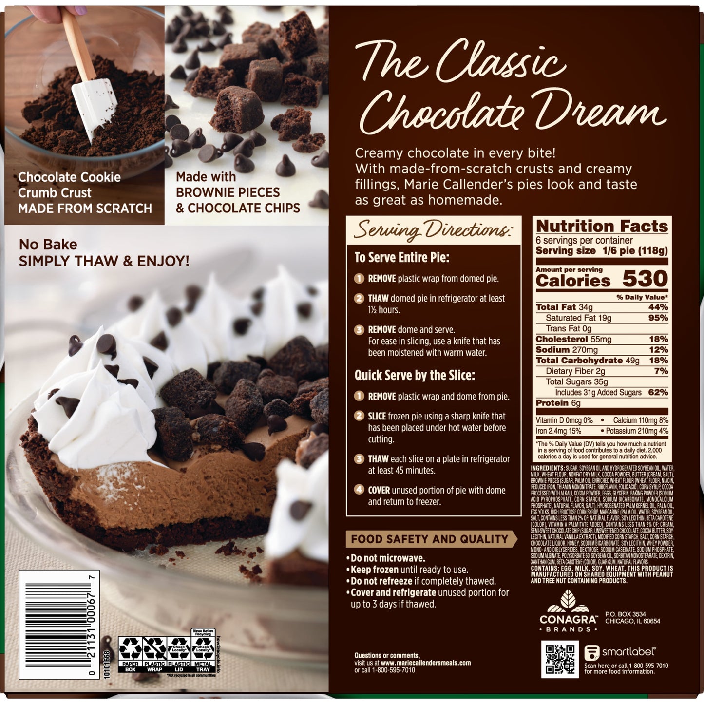 Marie Callender's Chocolate Brownie Cream Pie, 25 oz (Frozen)