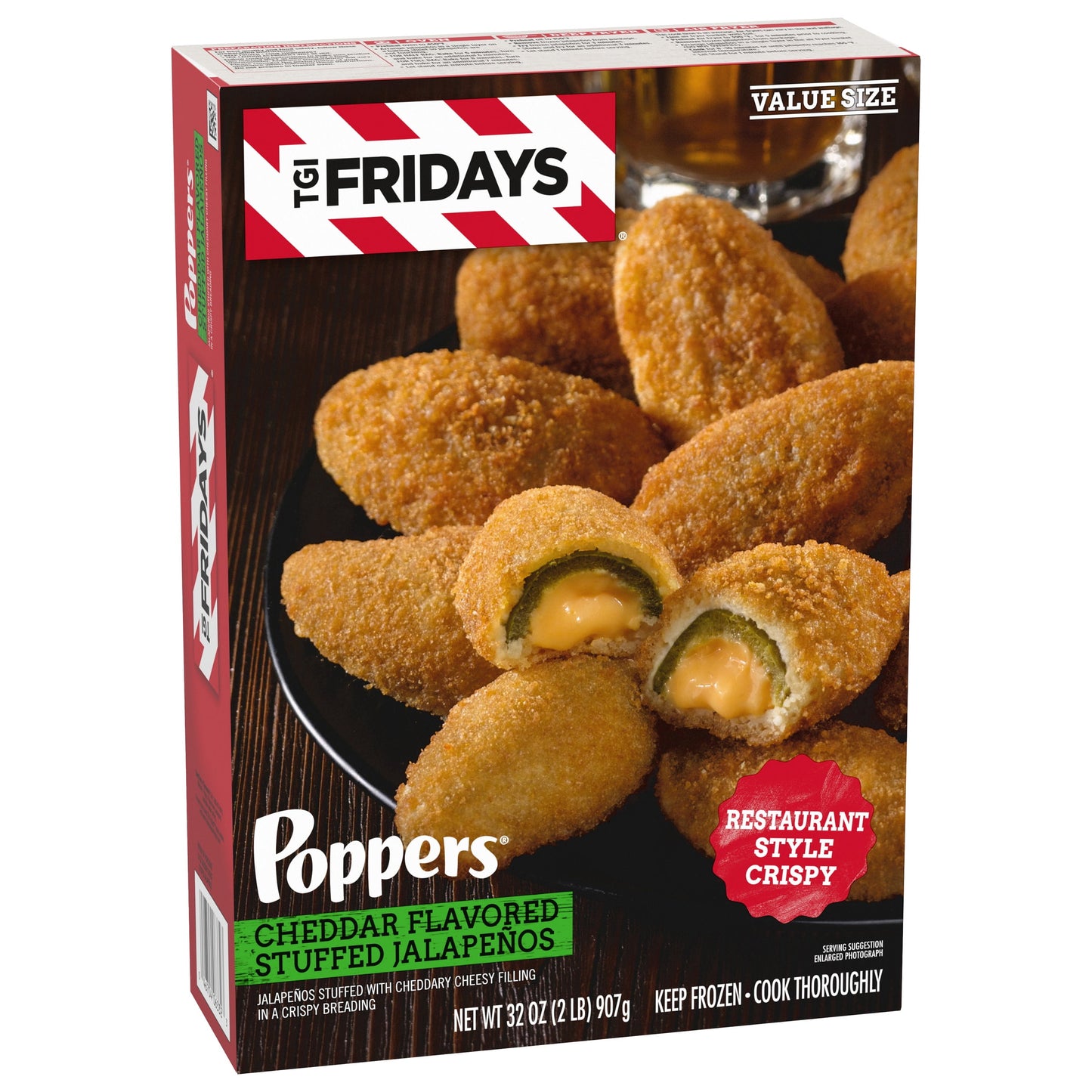 TGI Fridays Frozen Snacks & Appetizers Cheddar Cheese Stuffed Jalapeno Poppers Value Size, 32 oz Box Full Size