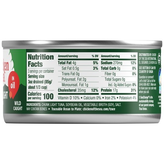 Chicken of the Sea Chunk Light Tuna in Oil, 12 oz Can