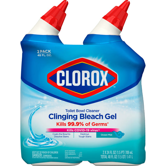 Clorox Toilet Bowl Cleaner Clinging Bleach Gel, Ocean Mist, 24 fl oz, 2 Pack