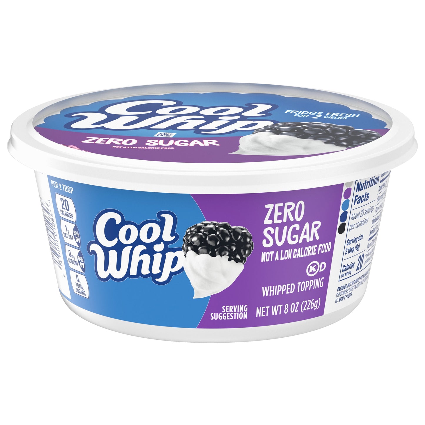 Cool Whip Zero Sugar Whipped Cream Topping, 8 oz Tub