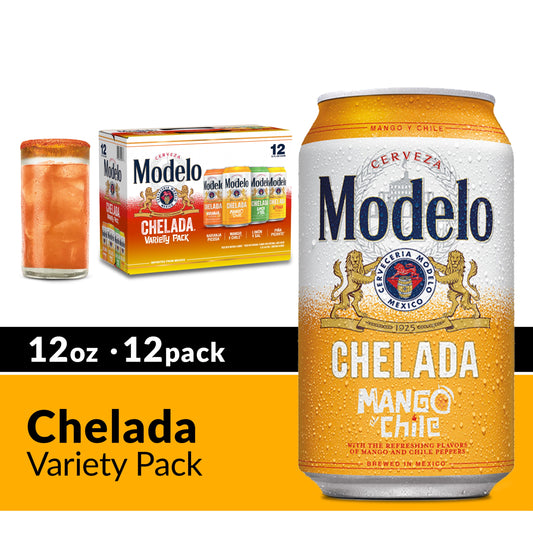 Modelo Chelada Variety Pack Mexican Import Flavored Beer, 12 Pack Beer, 12 fl oz Cans, 3.5% ABV