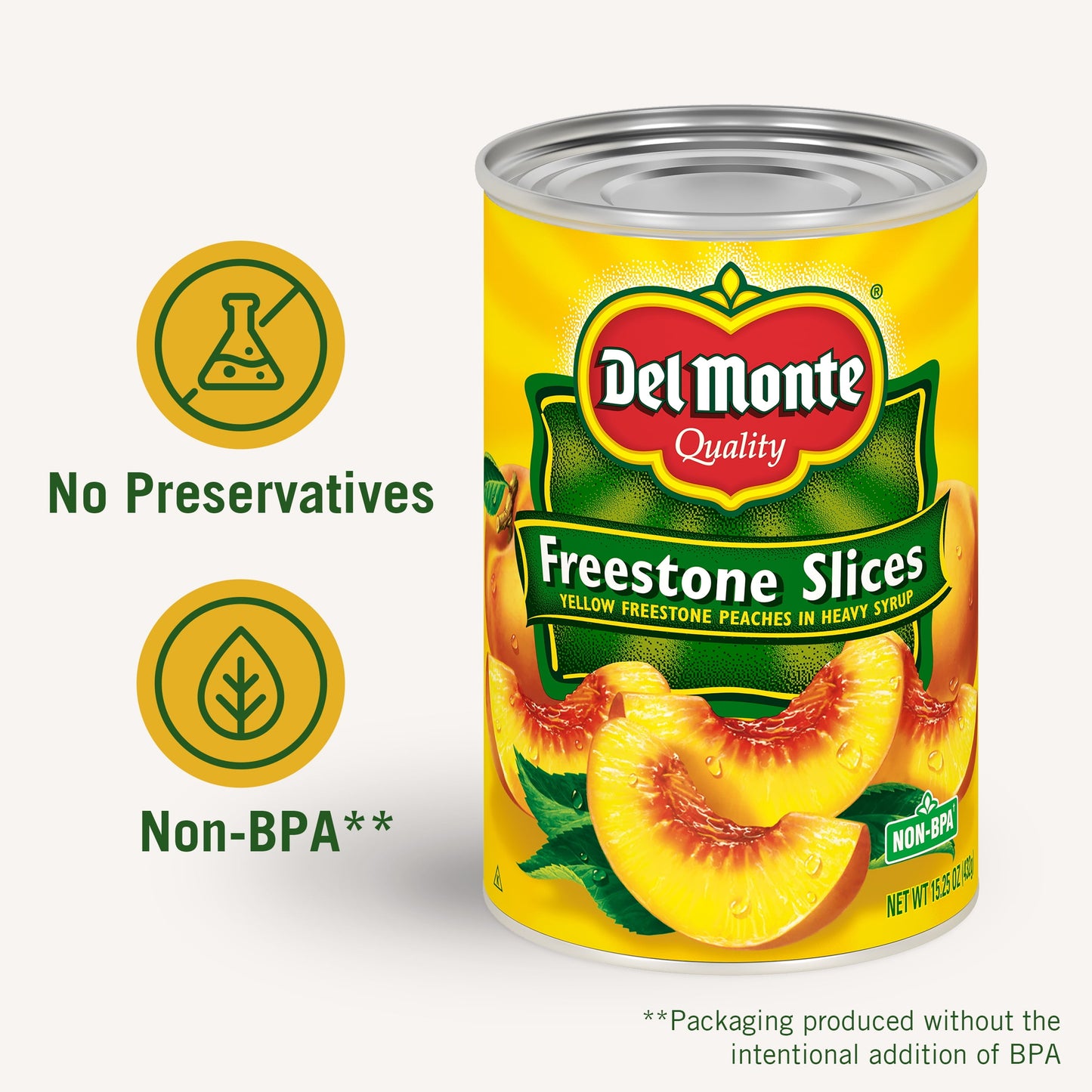 Del Monte Yellow Freestone Sliced Peaches, Canned Fruit, 15.25 oz Can