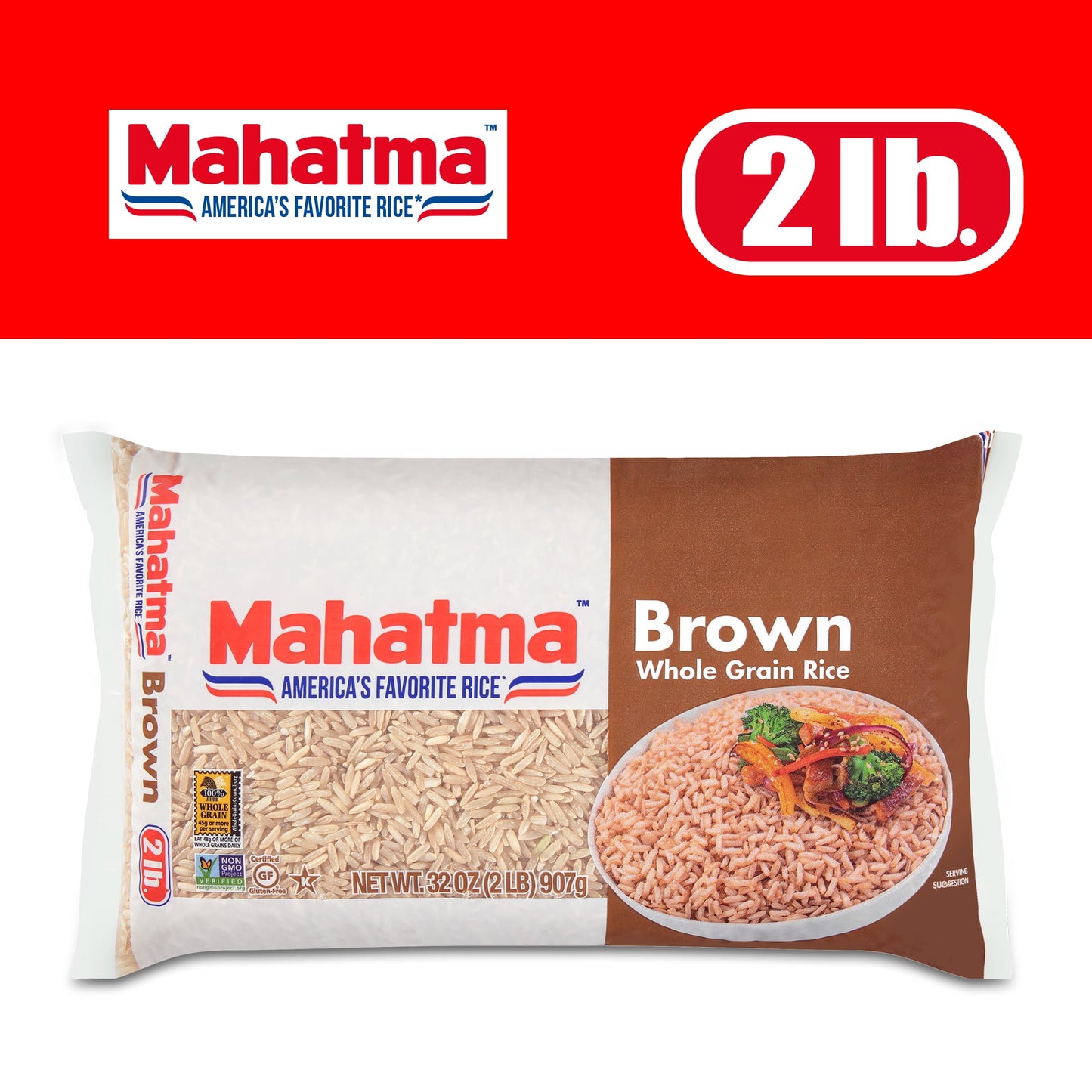 Mahatma Whole Grain Brown Rice, 100% Whole Grain Rice, 2 lb Bag