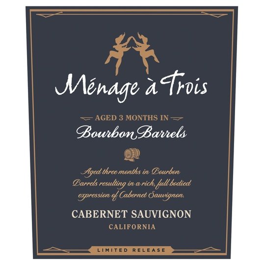 Menage a Trois Bourbon Barrel Cabernet Sauvignon Red Wine, 750 ml Bottle