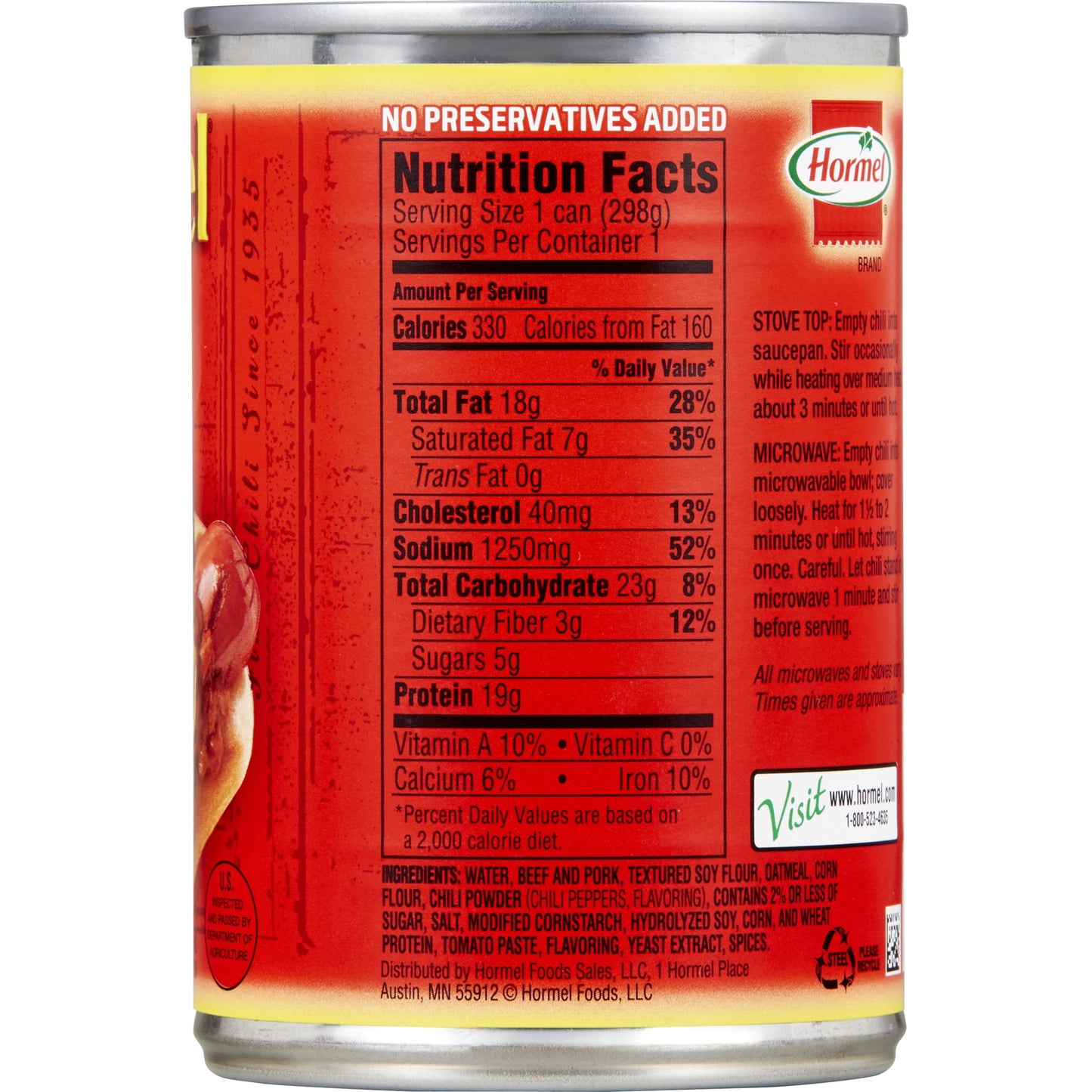 HORMEL Chili, No Beans, No Artificial Ingredients, 10.5 oz Aluminum Can