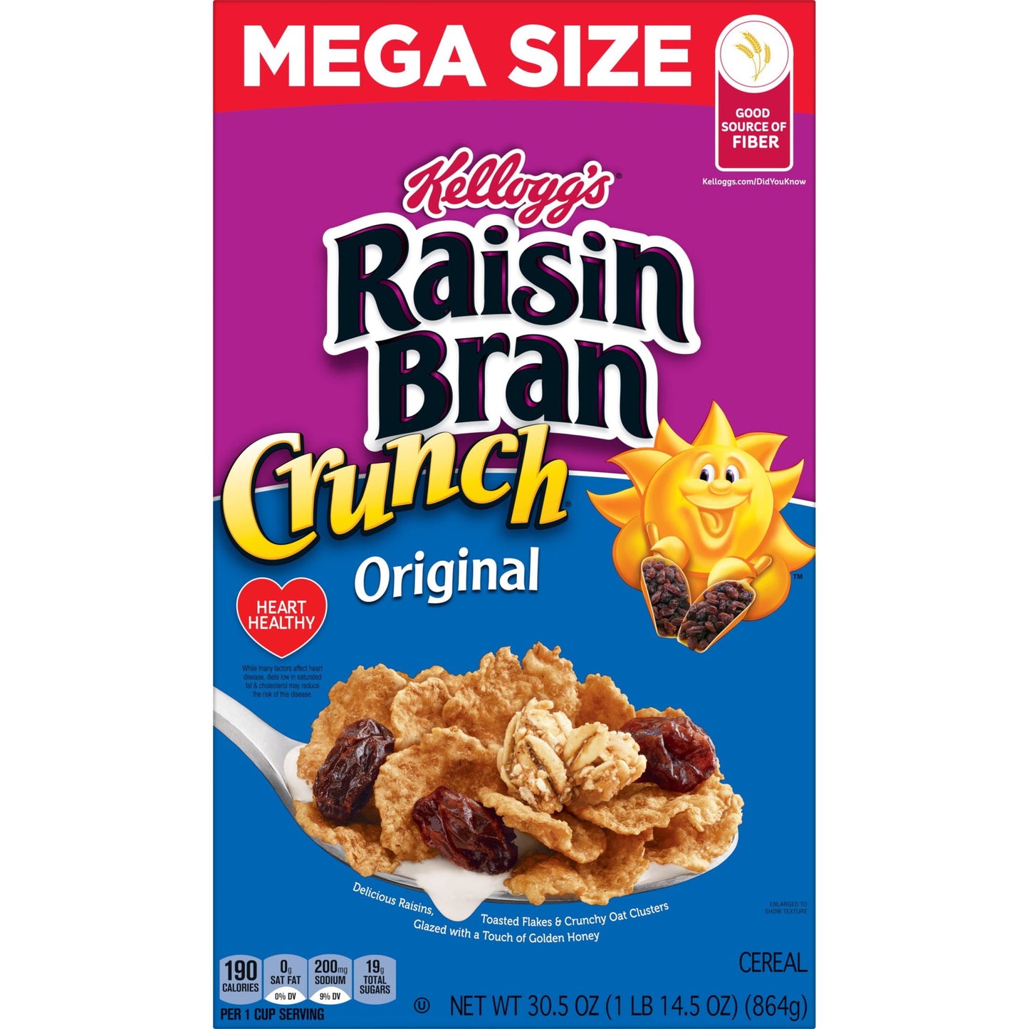 Kellogg's Raisin Bran Crunch Original Cold Breakfast Cereal, Mega Size, 30.5 oz Box