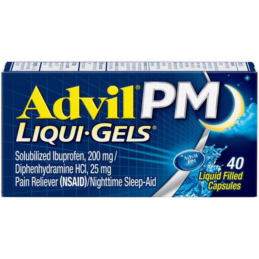 Advil PM Ibuprofen Liqui-Gels Sleep Aid Pain and Headache Reliever, 200 Mg Liquid Filled Capsules, 40 Count