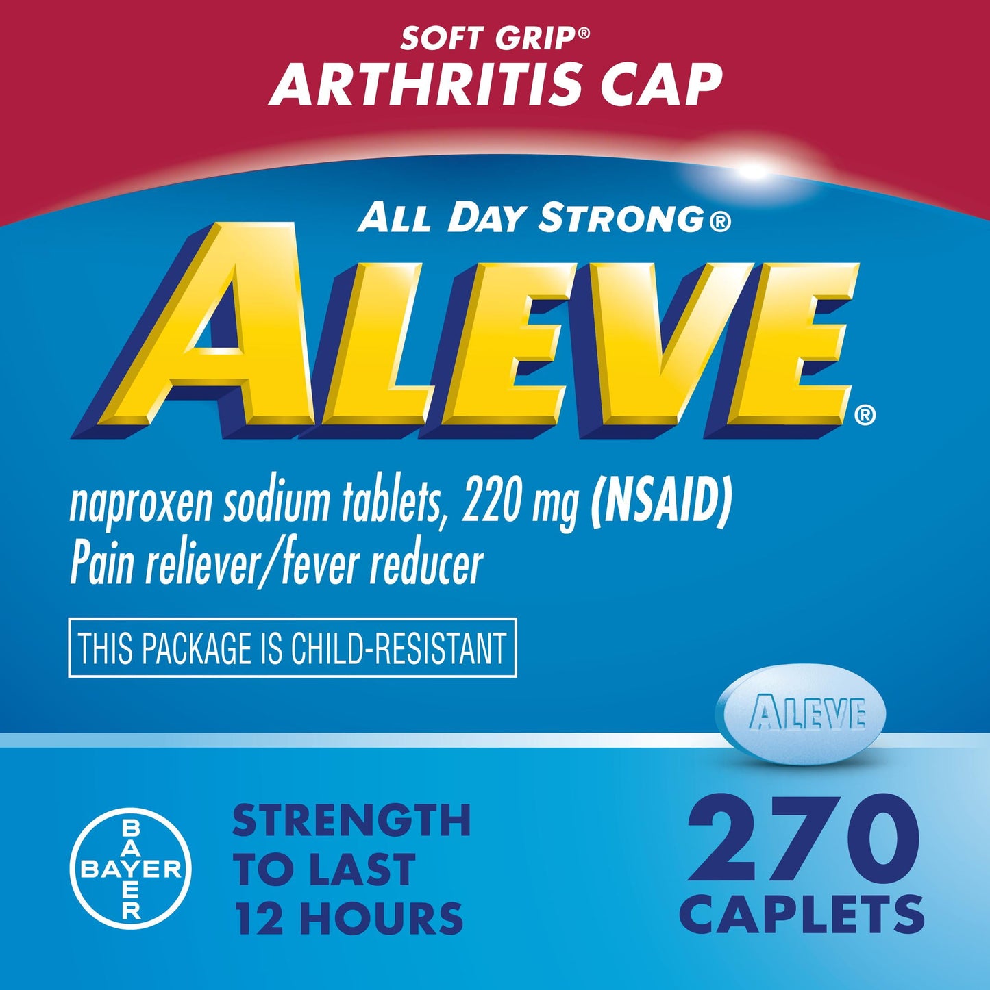 Aleve Caplets Soft Grip Arthritis Cap Naproxen Sodium Pain Reliever, 270 Count