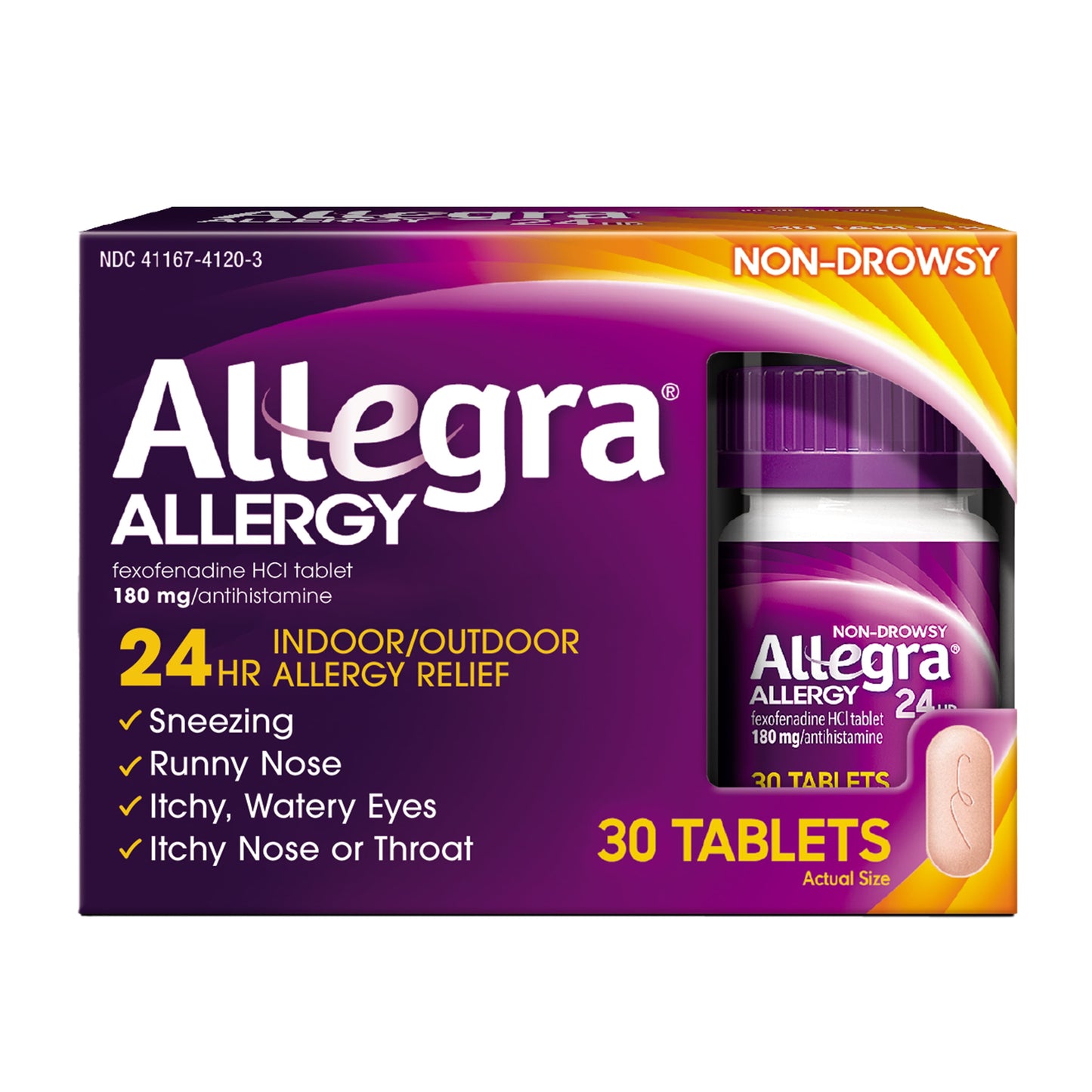 Allegra Adult 24 Hour Non-Drowsy Antihistamine Allergy Relief Medicine 180mg Tablets 30ct