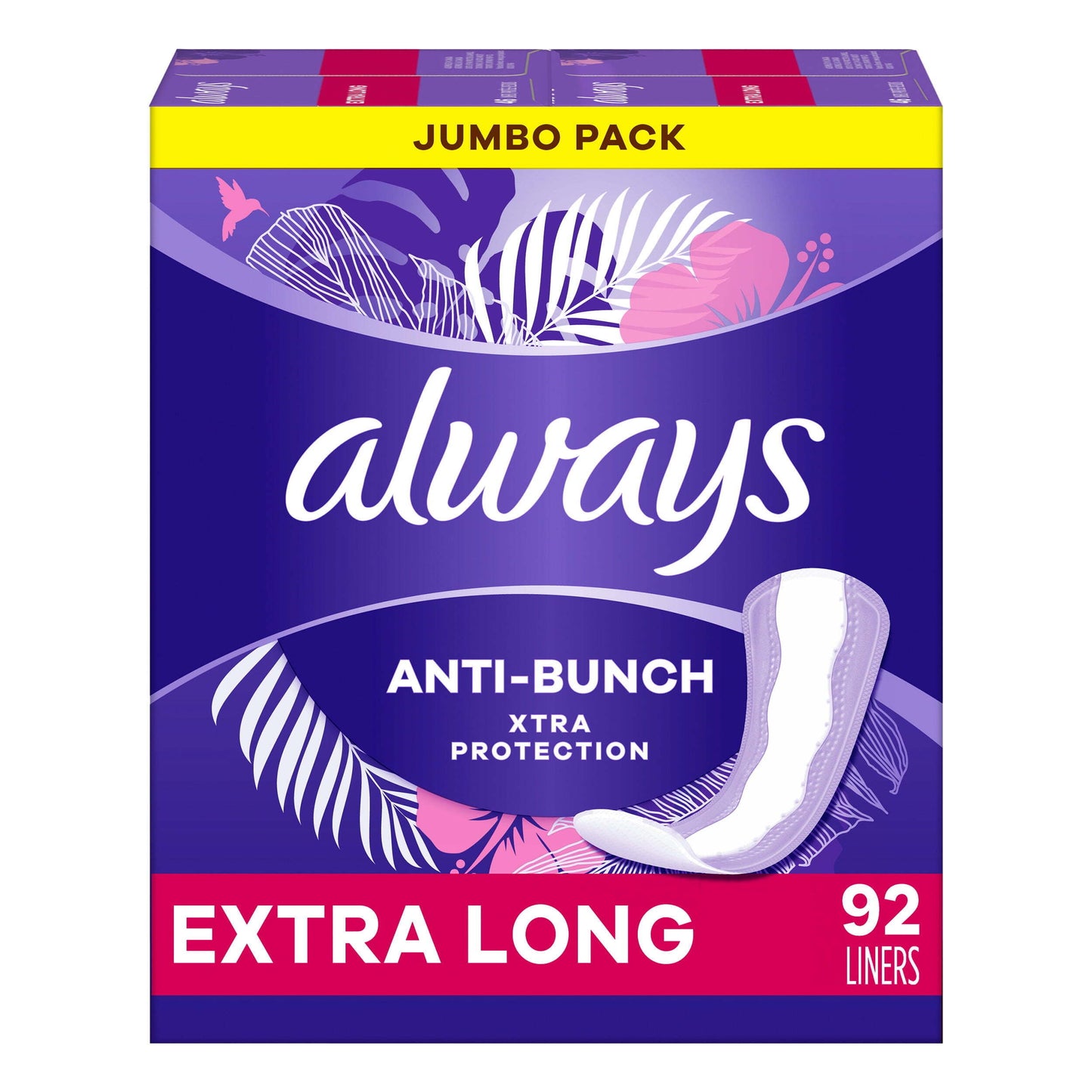 Always Anti-Bunch Xtra Protection Daily Liners Xtra Long Length, 92 Ct
