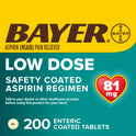 Aspirin Regimen Bayer Low Dose Pain Reliever Enteric Coated Tablets, 81mg, 200 Count