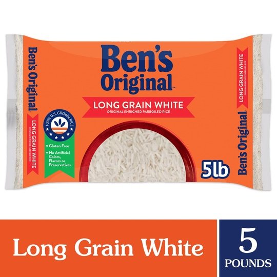 BEN'S ORIGINAL Enriched Long Grain White Rice, Parboiled Rice, 5 LB Bag