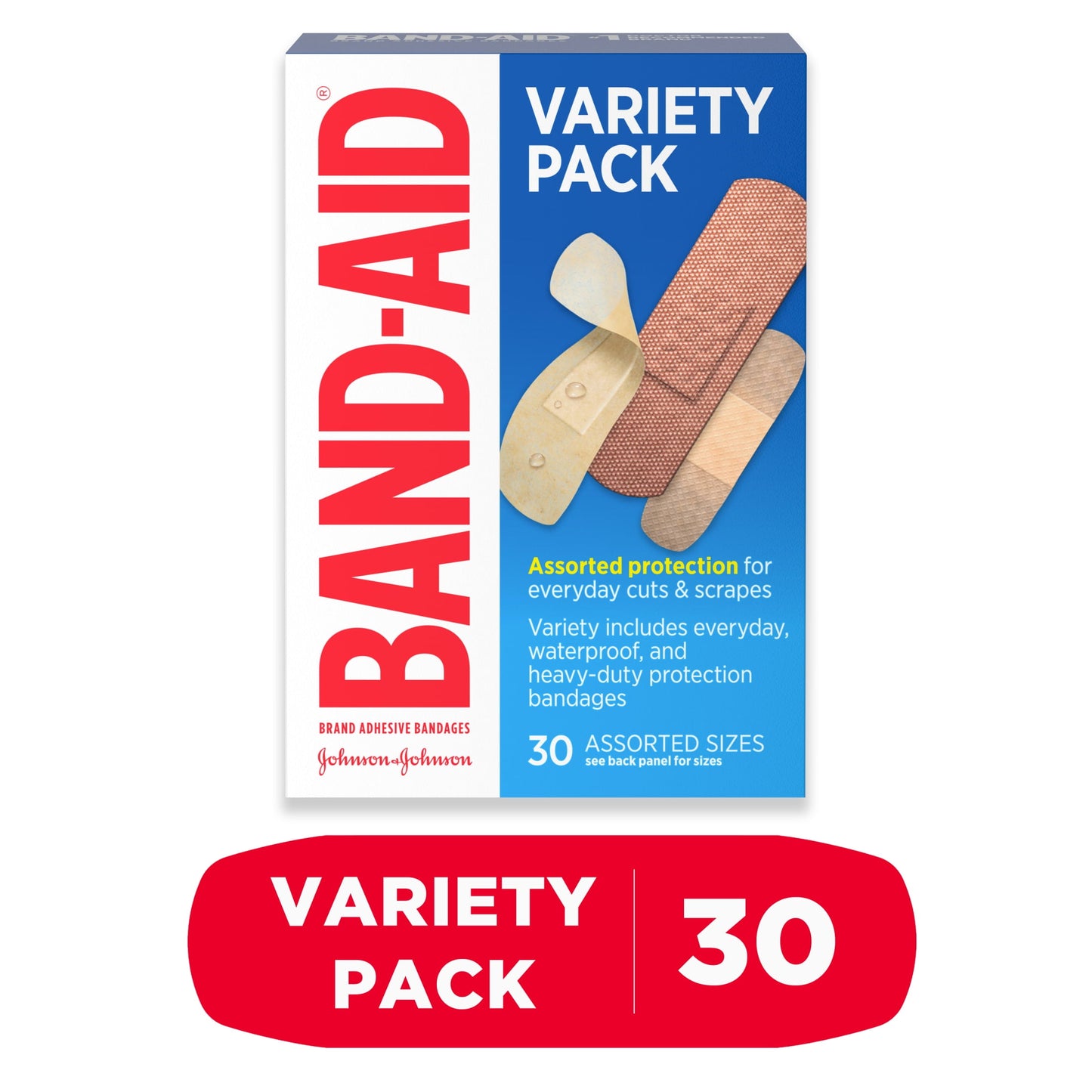 Band-Aid Brand Adhesive Bandages Variety Pack, Assorted Sizes, 30 ct