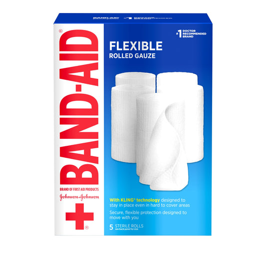 Band Aid Brand Flexible Rolled Medical Gauze, 4 in x 2.1 yd, 5 ct